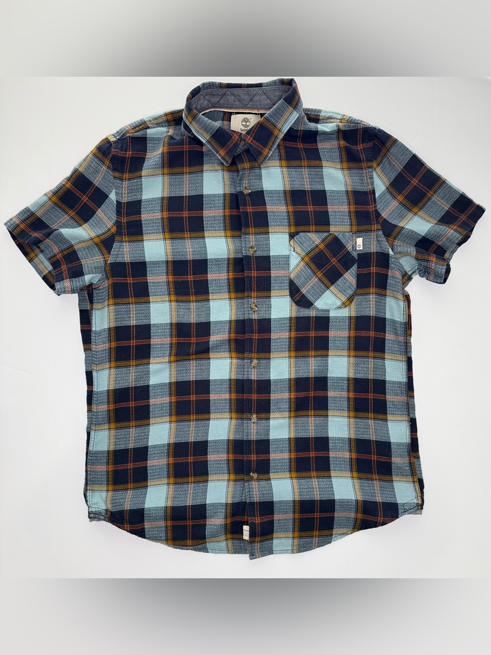 Timberland Sugar River Plaid Short Sleeve Shirt Men's Sz-M Blue 100% Cotton